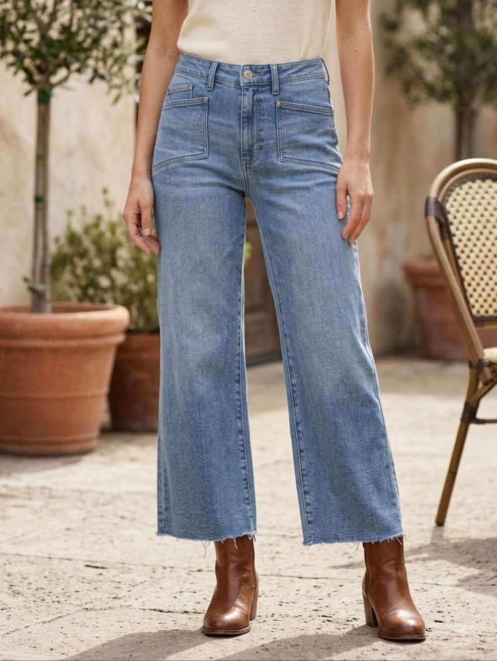 PAIGE Anessa Anthropologie Raw Hem Cropped Wide Leg Bebop Wash NWOT